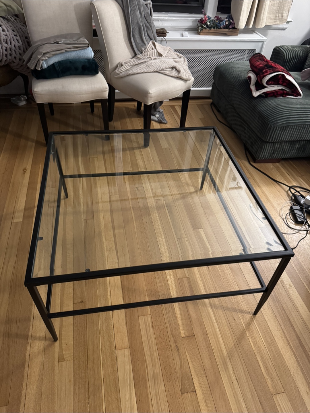Glass Top Coffee Table with Black Metal Frame
