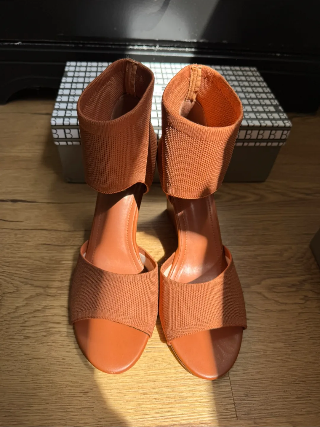 Brown Knit Wedge Sandals thumbnail