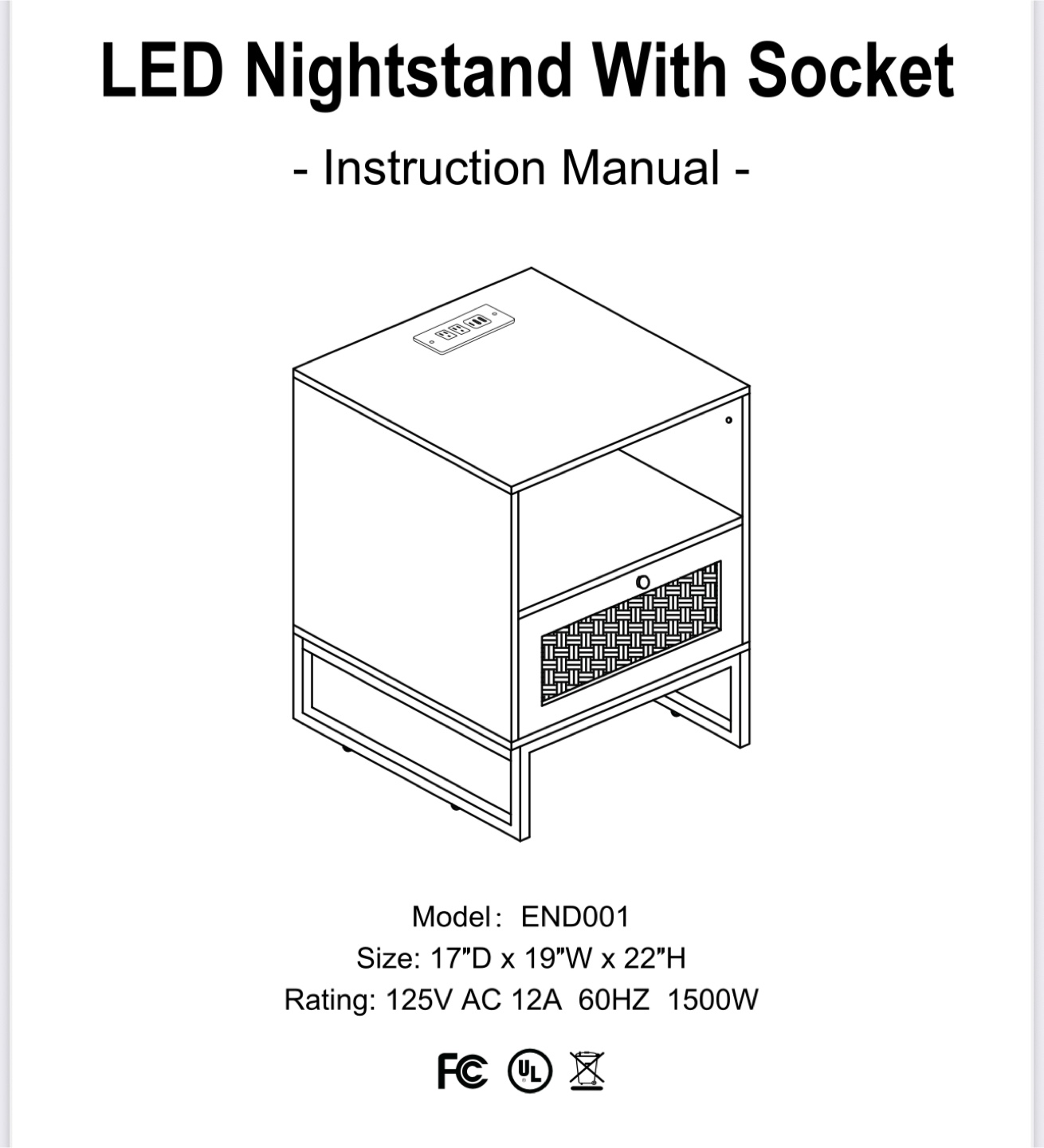 Modern LED Nightstand with Built-in Outlets