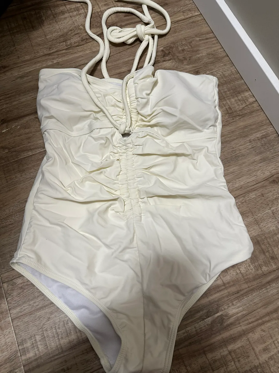 New Cream-coloured Ruched One-Piece Swimsuit thumbnail