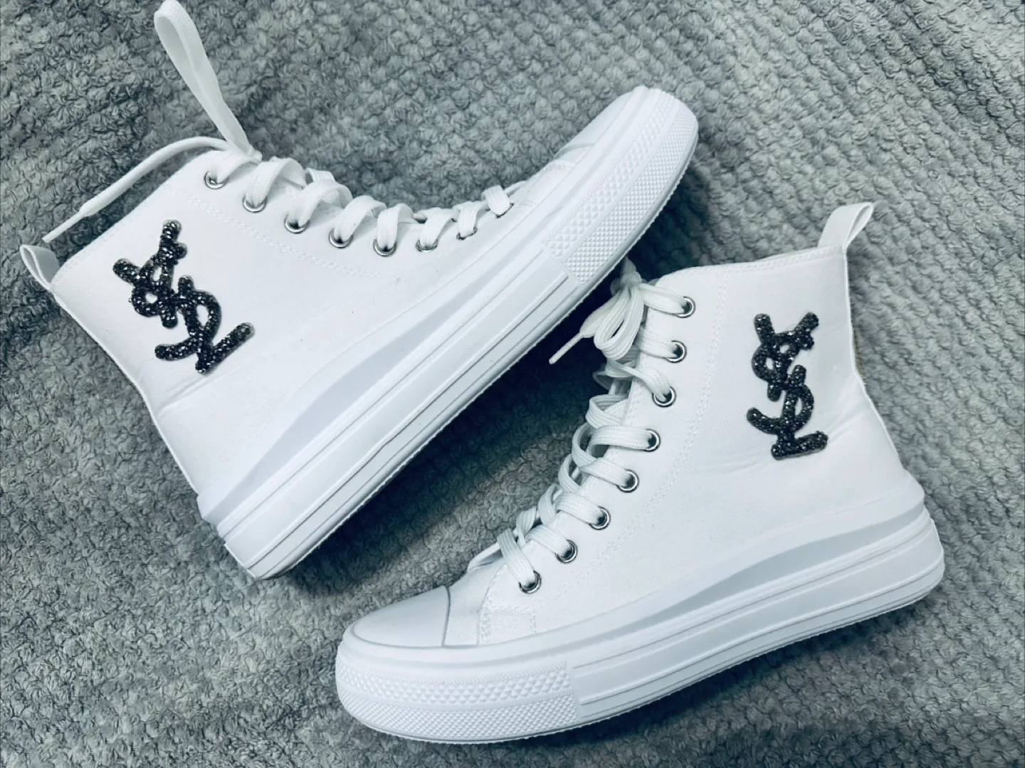 White High Top Sneakers with Rhinestone Detail thumbnail