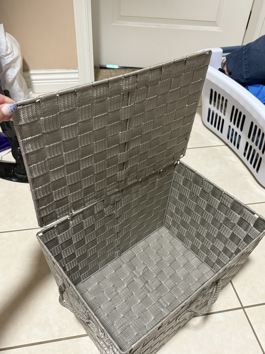 Silver Woven Storage Bin with Lid - photo 3