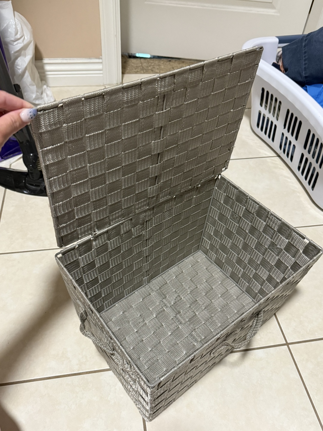 Silver Woven Storage Bin with Lid - photo 2