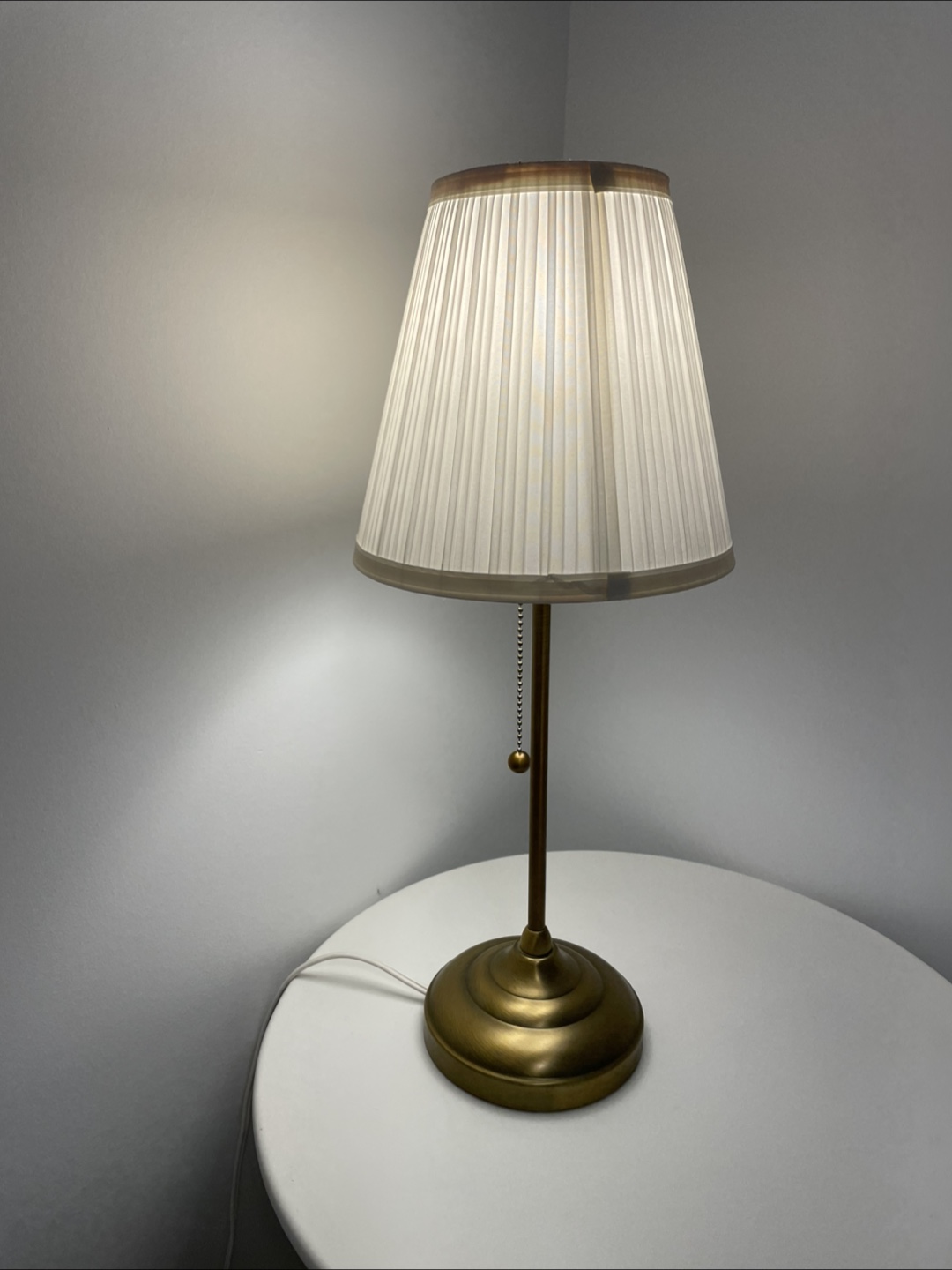 IKEA Arstid Brass/White Table Lamp with Pleated Shade