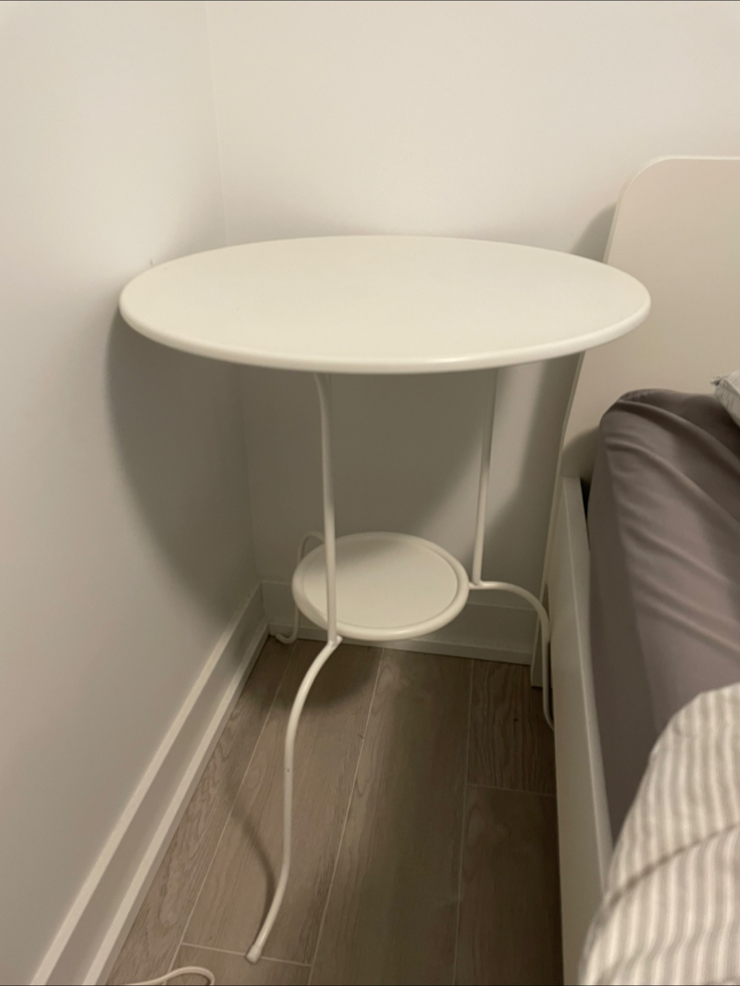 Ikea Lindved White Round Side Table with Lower Shelf