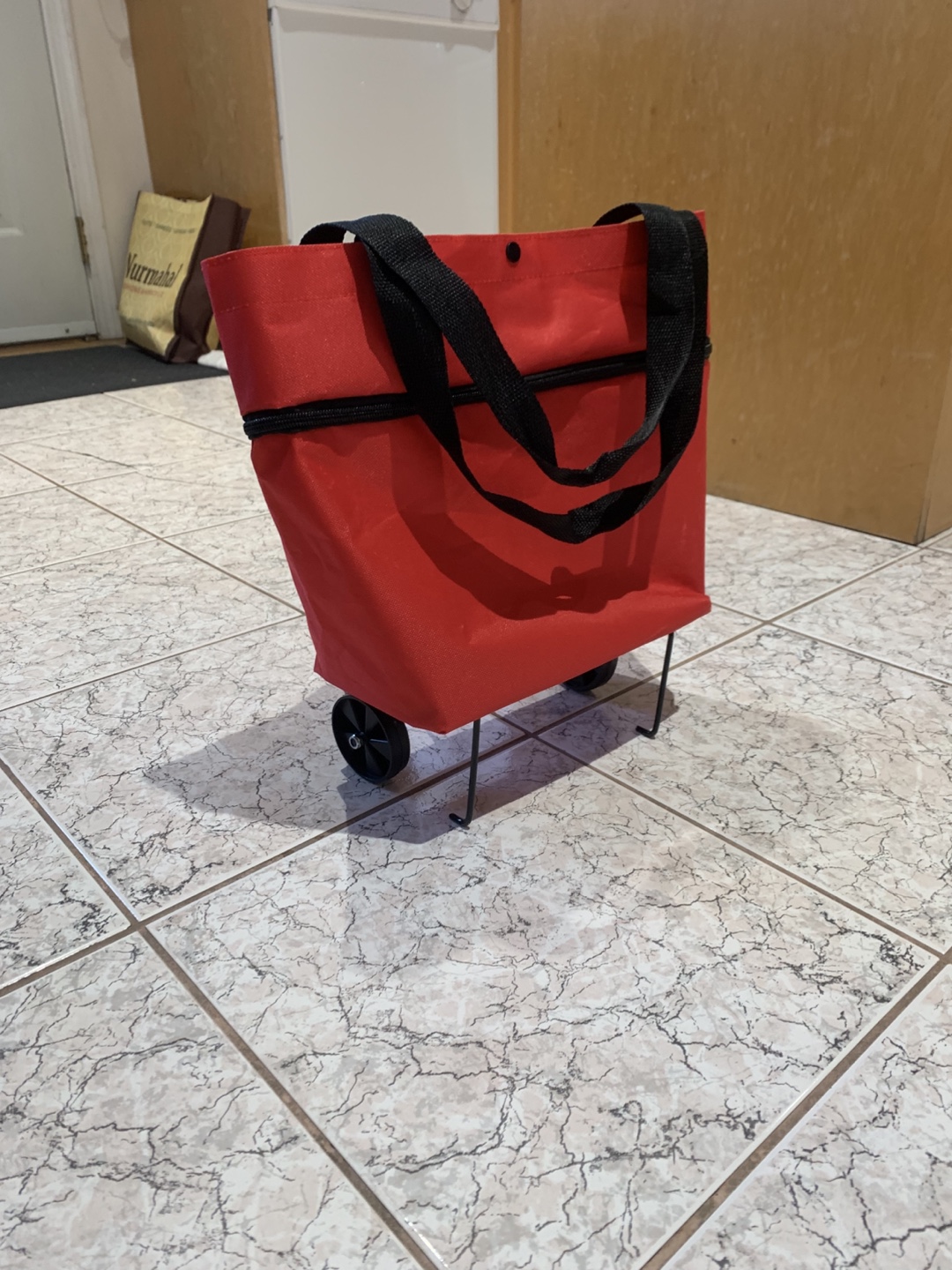 Red Rolling Shopping Tote Bag
