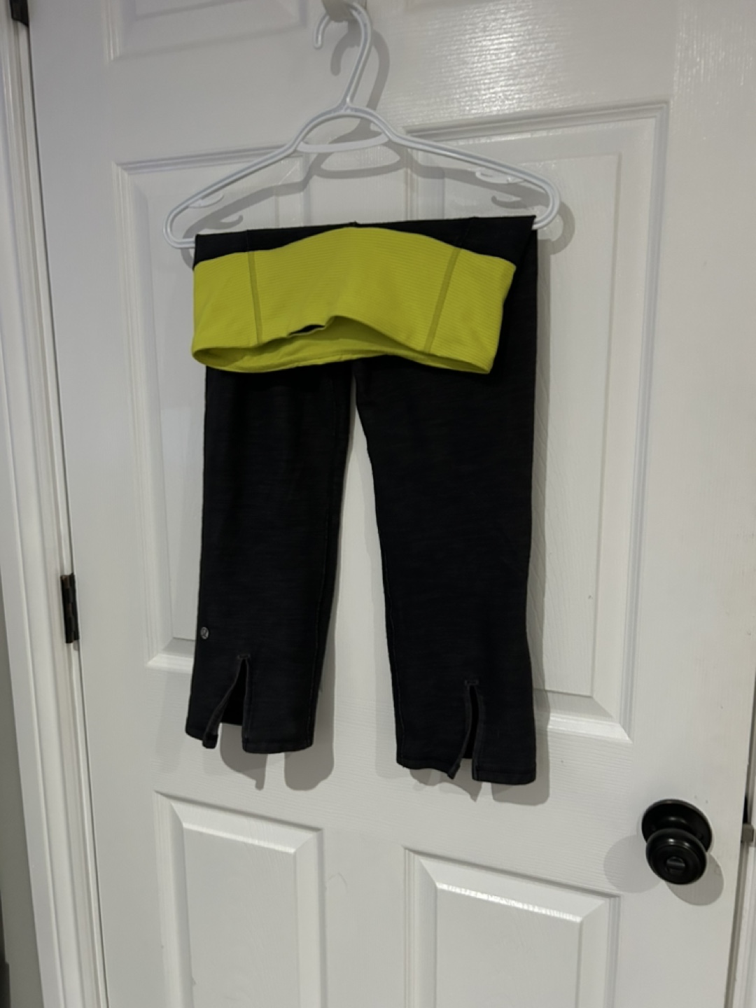 Lululemon Black & Chartreuse Crops with Built-in Bra