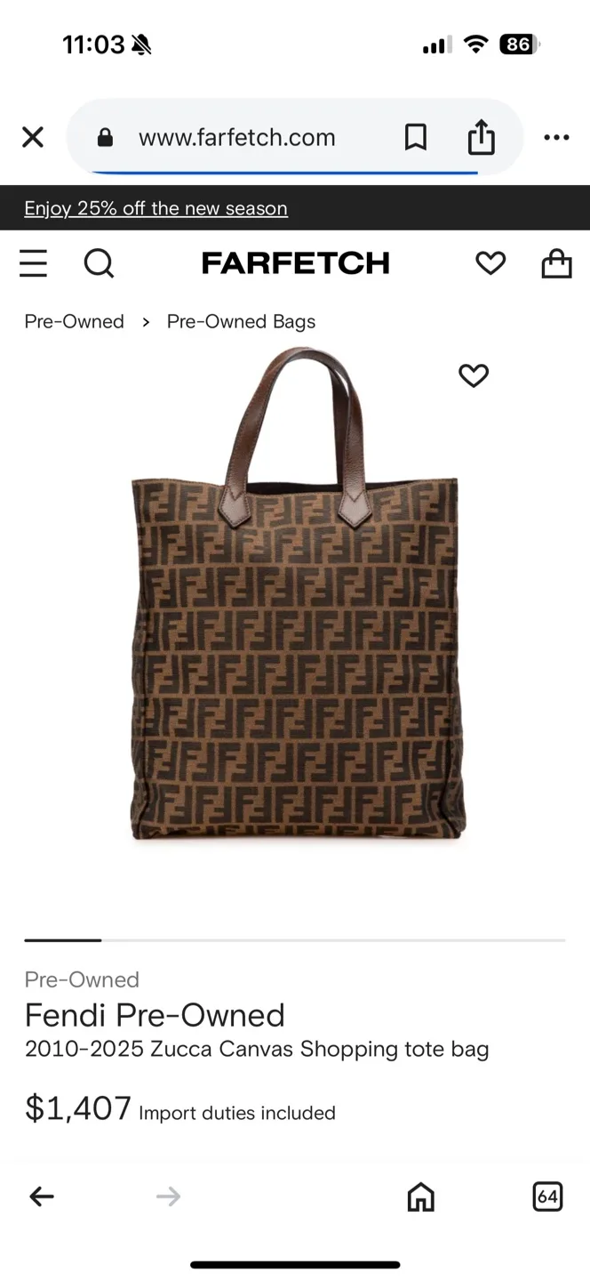 Pre-Owned Fendi Zucca Canvas Shopping Tote Bag thumbnail