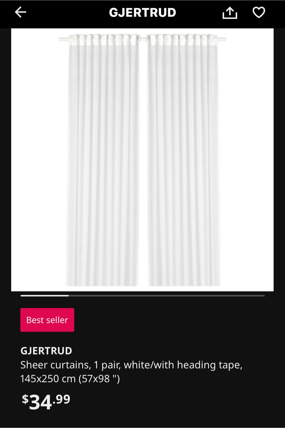 IKEA GJERTUD Sheer Curtains - White - 145x250cm - photo 2