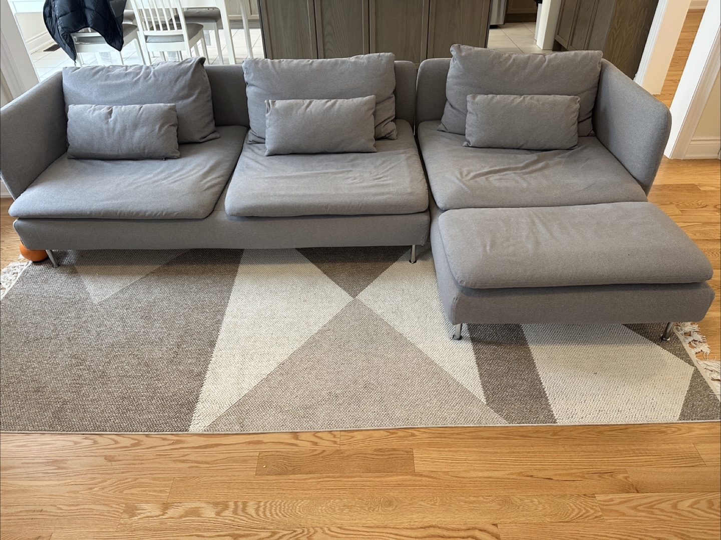 IKEA Grey Sectional Sofa with Ottoman