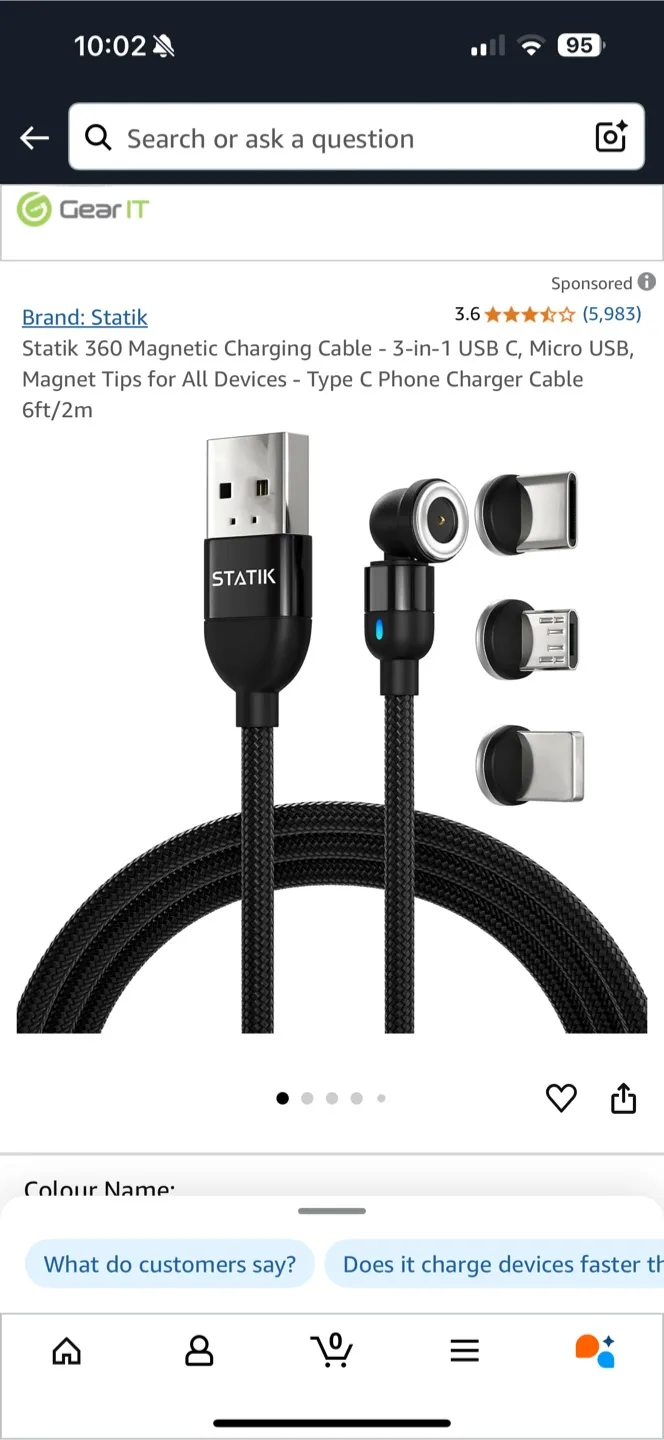 Statik 360 Universal Magnetic Charging Cable - 6ft/2m - 3-in-1 thumbnail