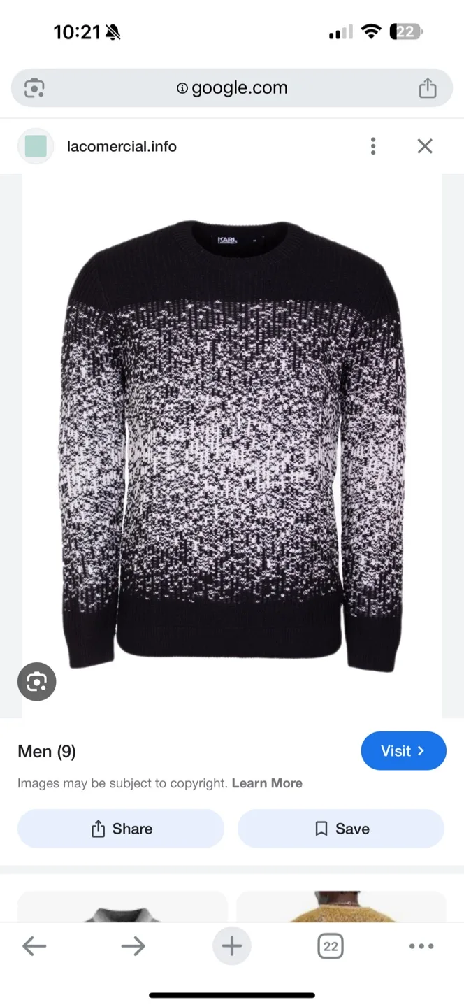 Karl Lagerfeld Men's Size Large Black and White Knit Sweater thumbnail