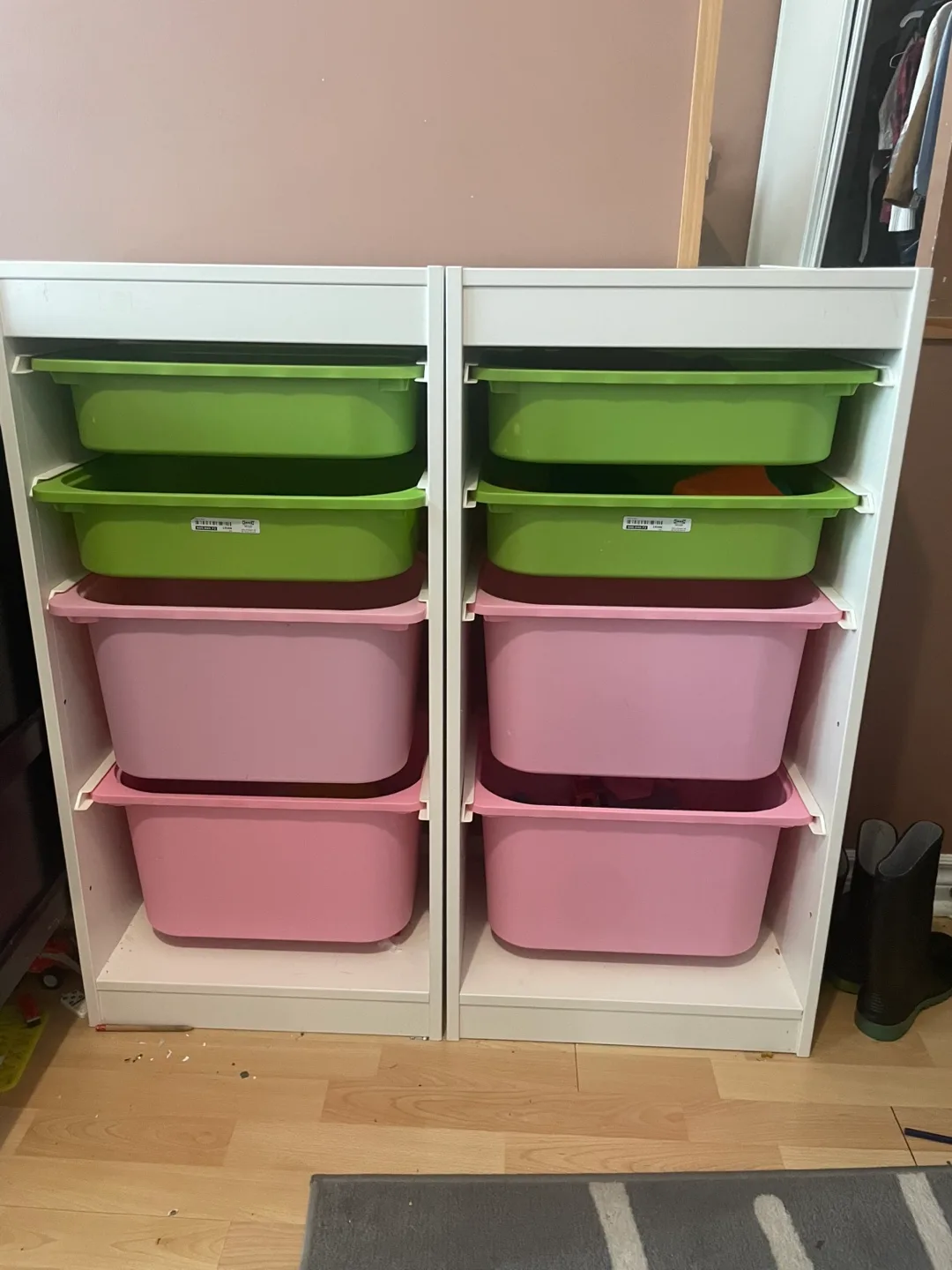 IKEA TROFAST Storage Combination with Pink and Green Bins thumbnail