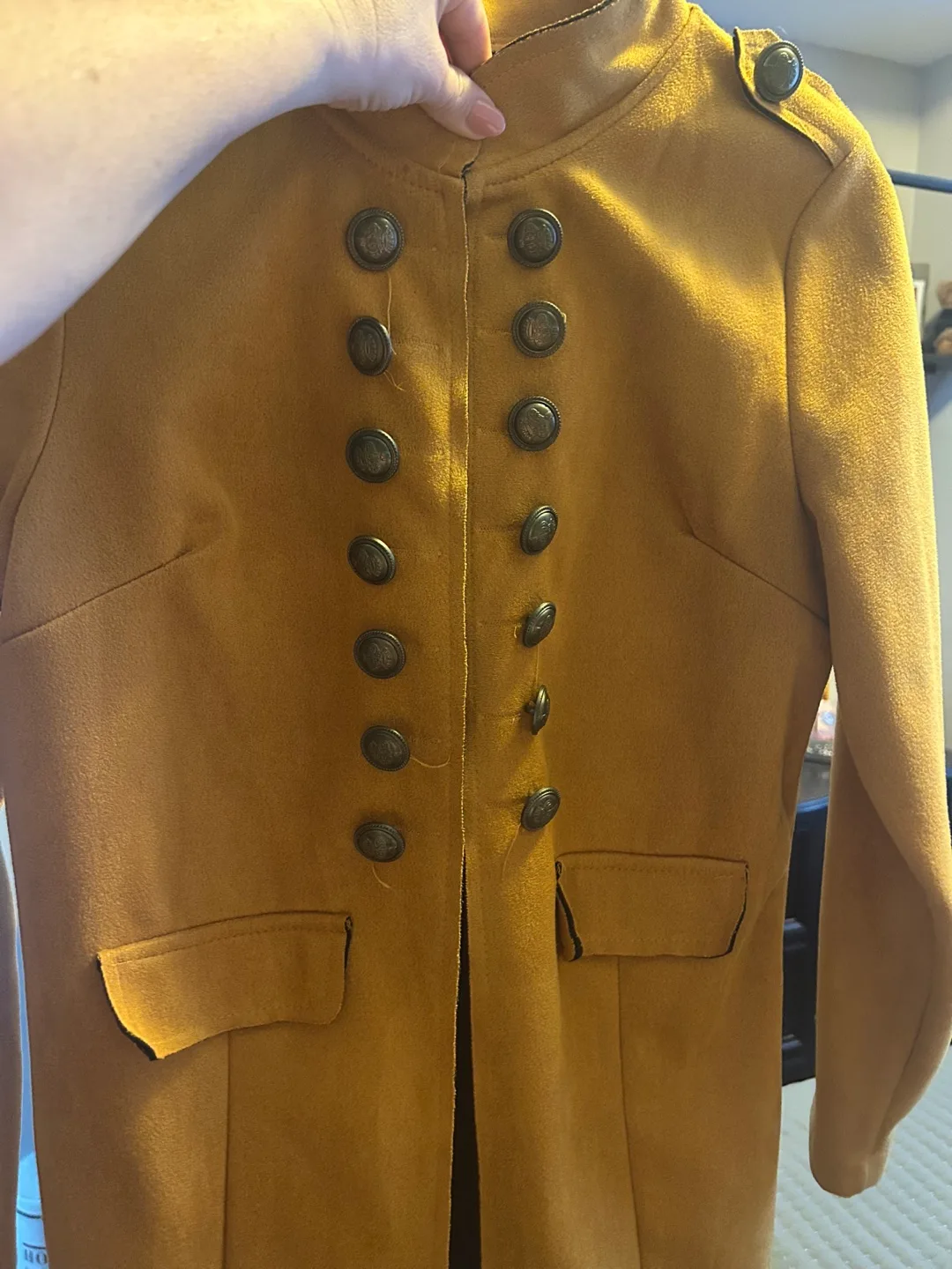 Mustard Yellow Military-Style velvet Jacket image indicator(2)