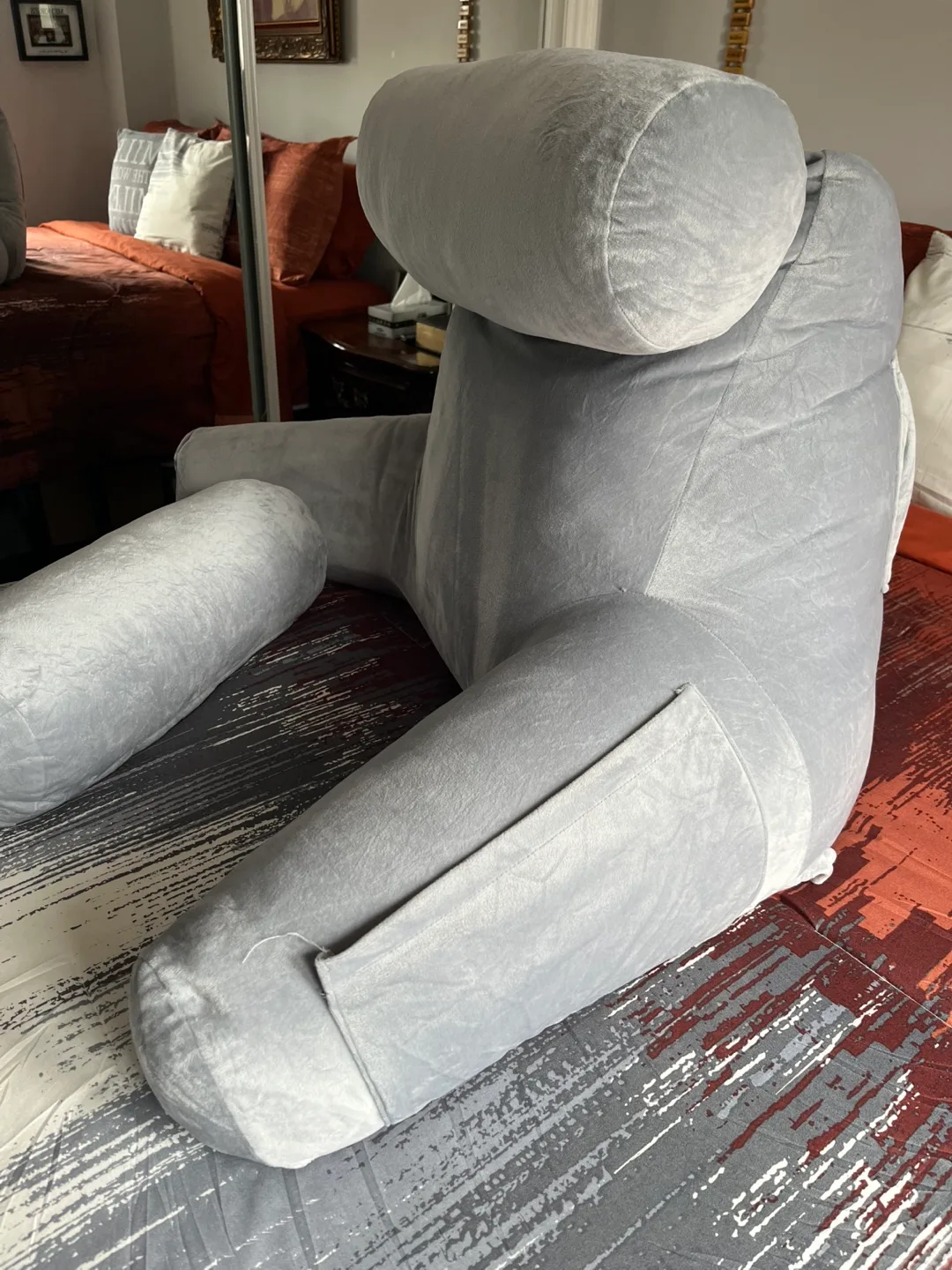 X Large Grey Reading / Resting Pillow with Pockets image indicator(2)