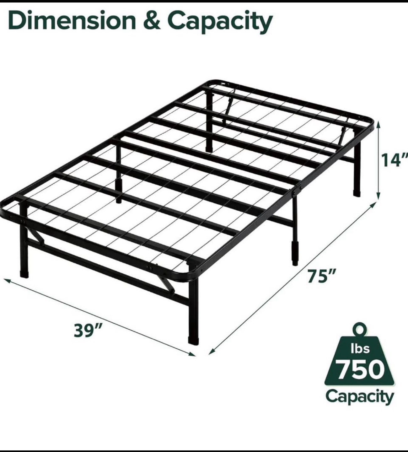 Twin Metal Bed Frame with 13in Under-Bed Clearance
