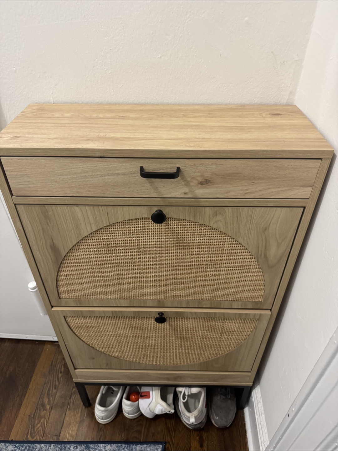 Shoe Cabinet with Rattan Accents - photo 2