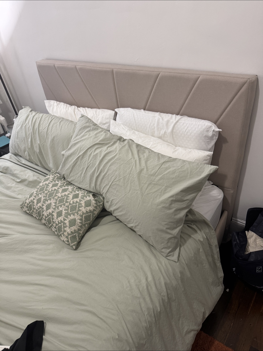 Beige Upholstered Queen Bedframe - photo 2
