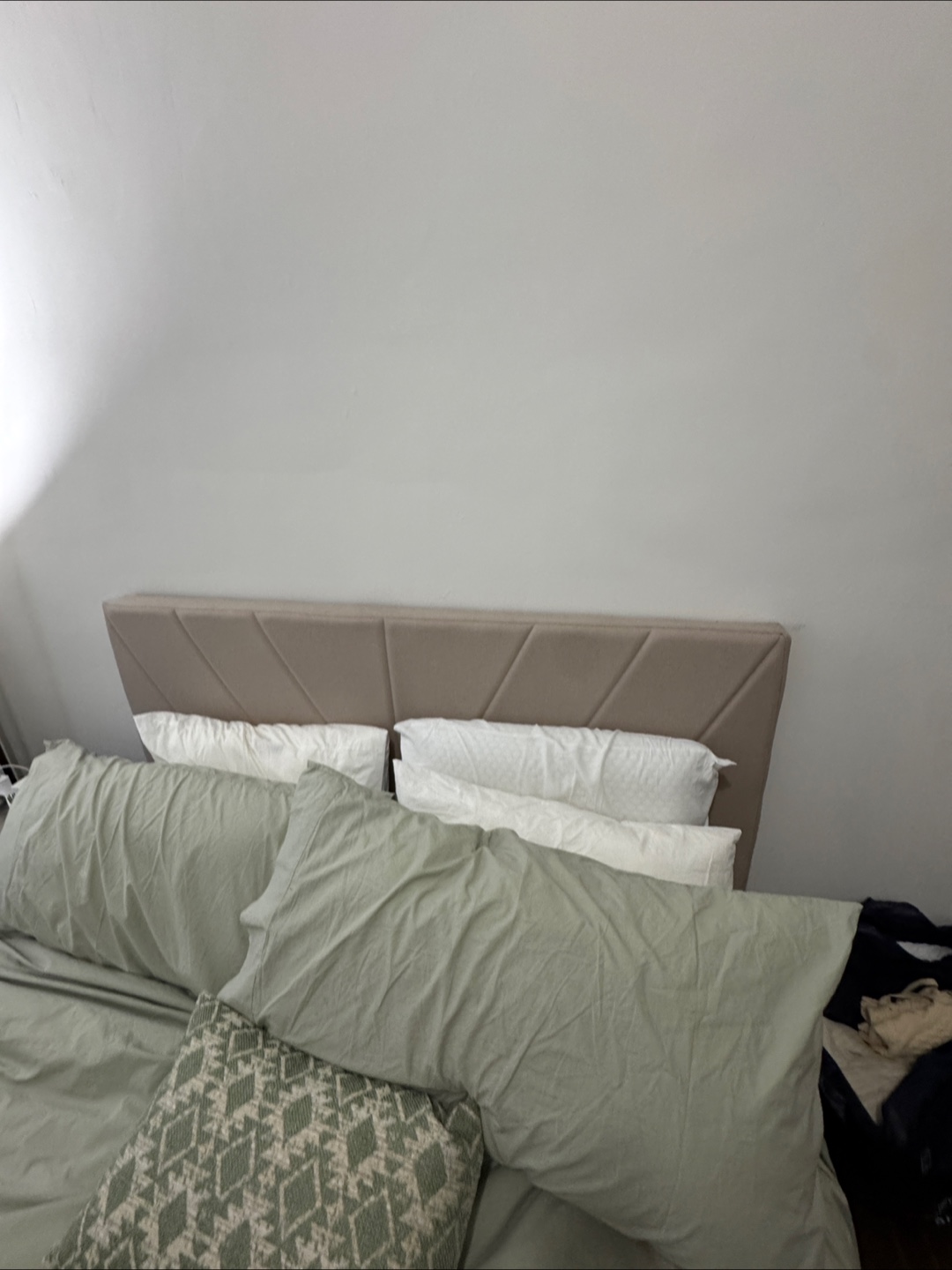 Beige Upholstered Queen Bedframe