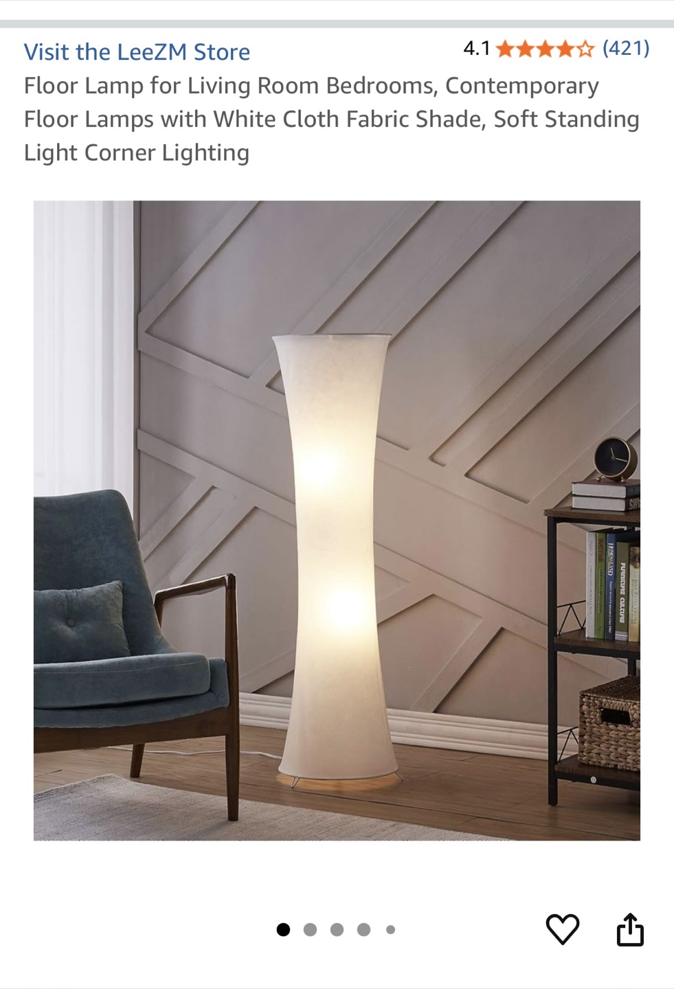 Floor Lamp, White Fabric Shade, Contemporary Style - photo 2