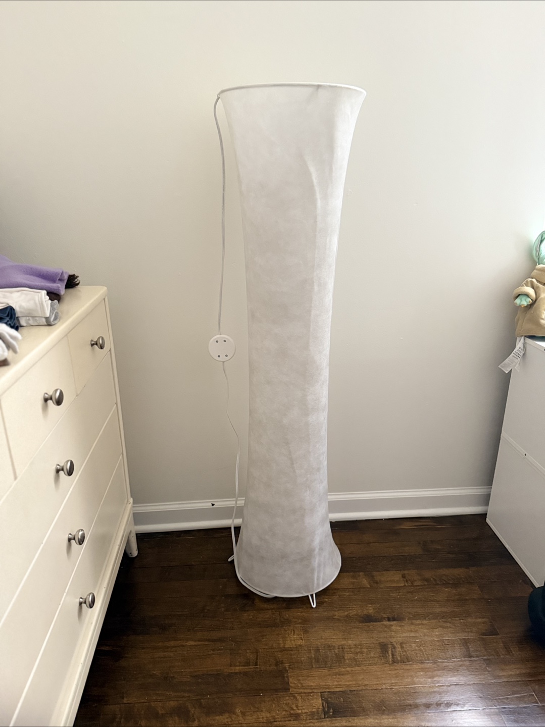 Floor Lamp, White Fabric Shade, Contemporary Style