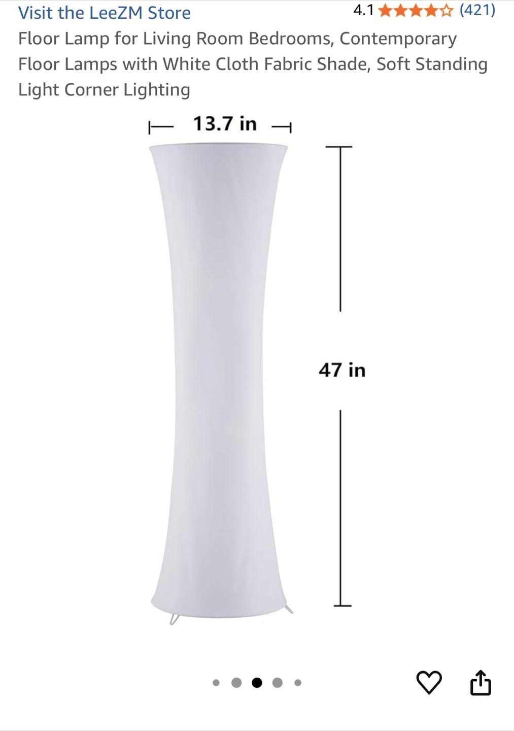 Floor Lamp, White Fabric Shade, Contemporary Style - photo 3