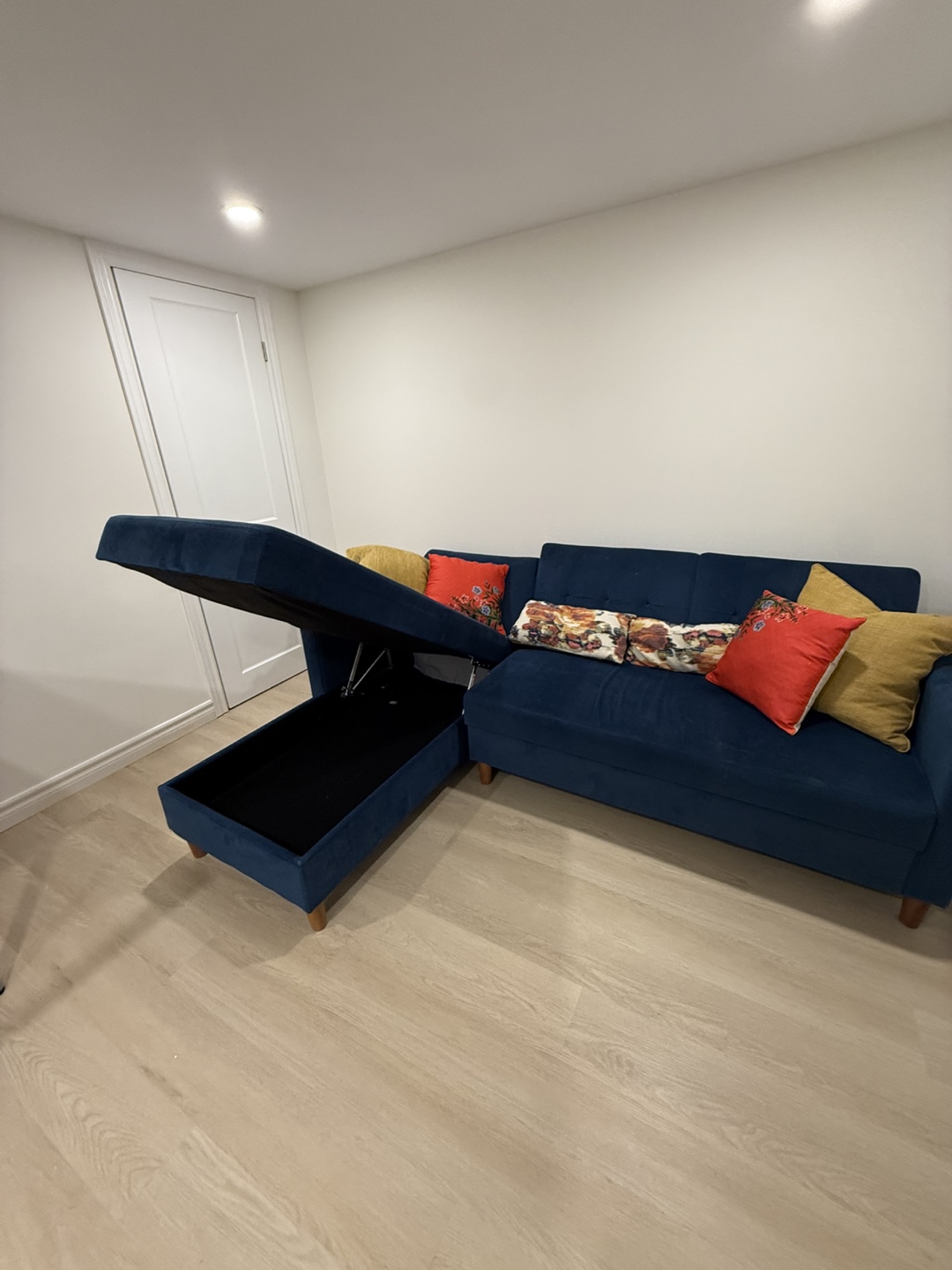 Navy Blue Velvet Sectional Sofa with Storage - photo 5