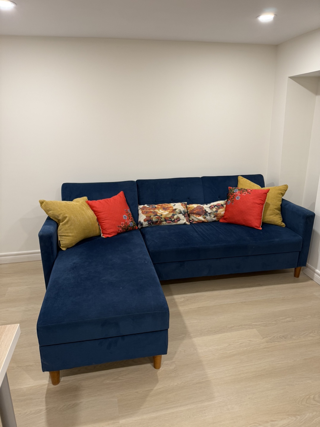 Navy Blue Velvet Sectional Sofa with Storage