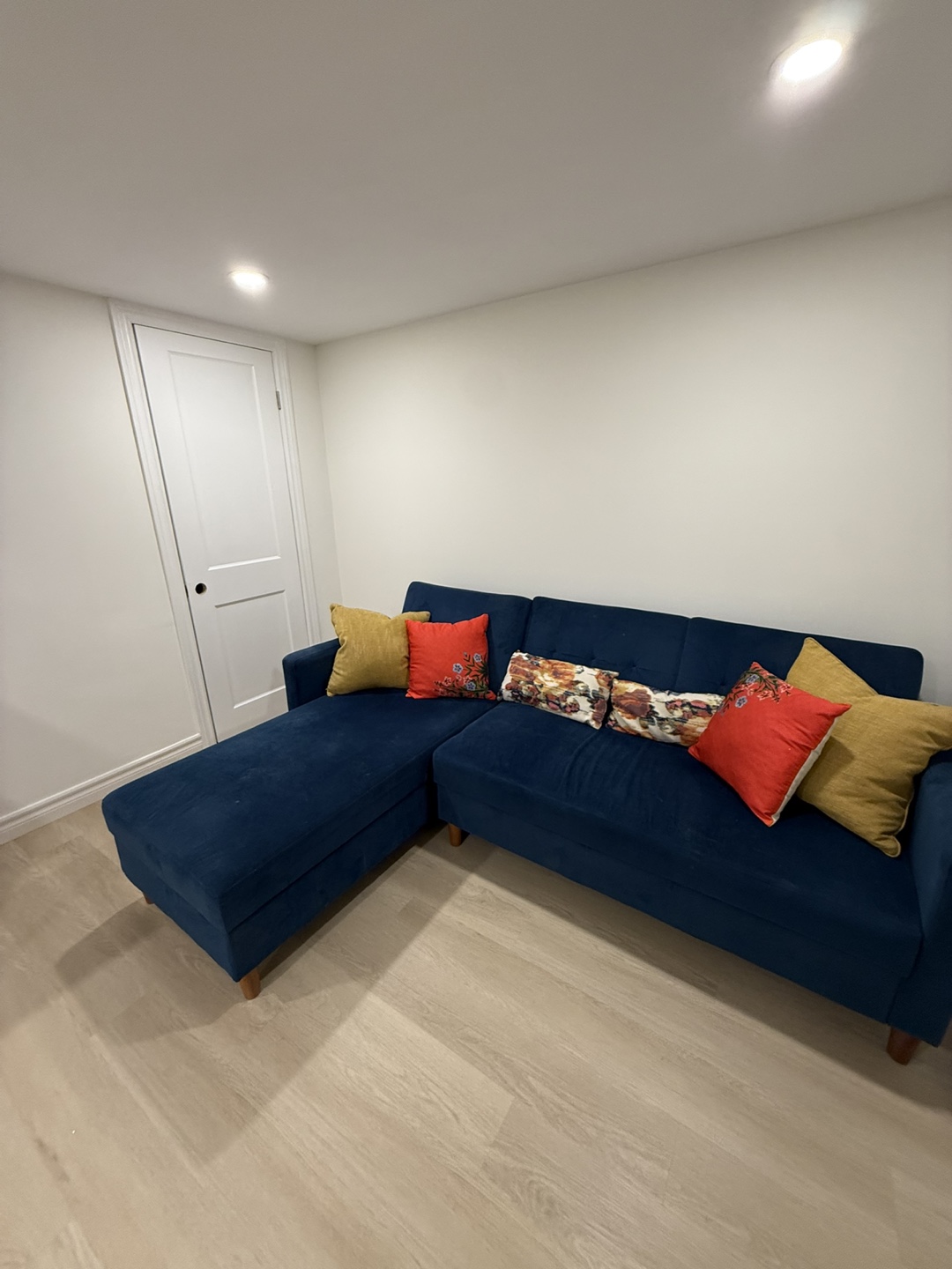 Navy Blue Velvet Sectional Sofa with Storage - photo 2