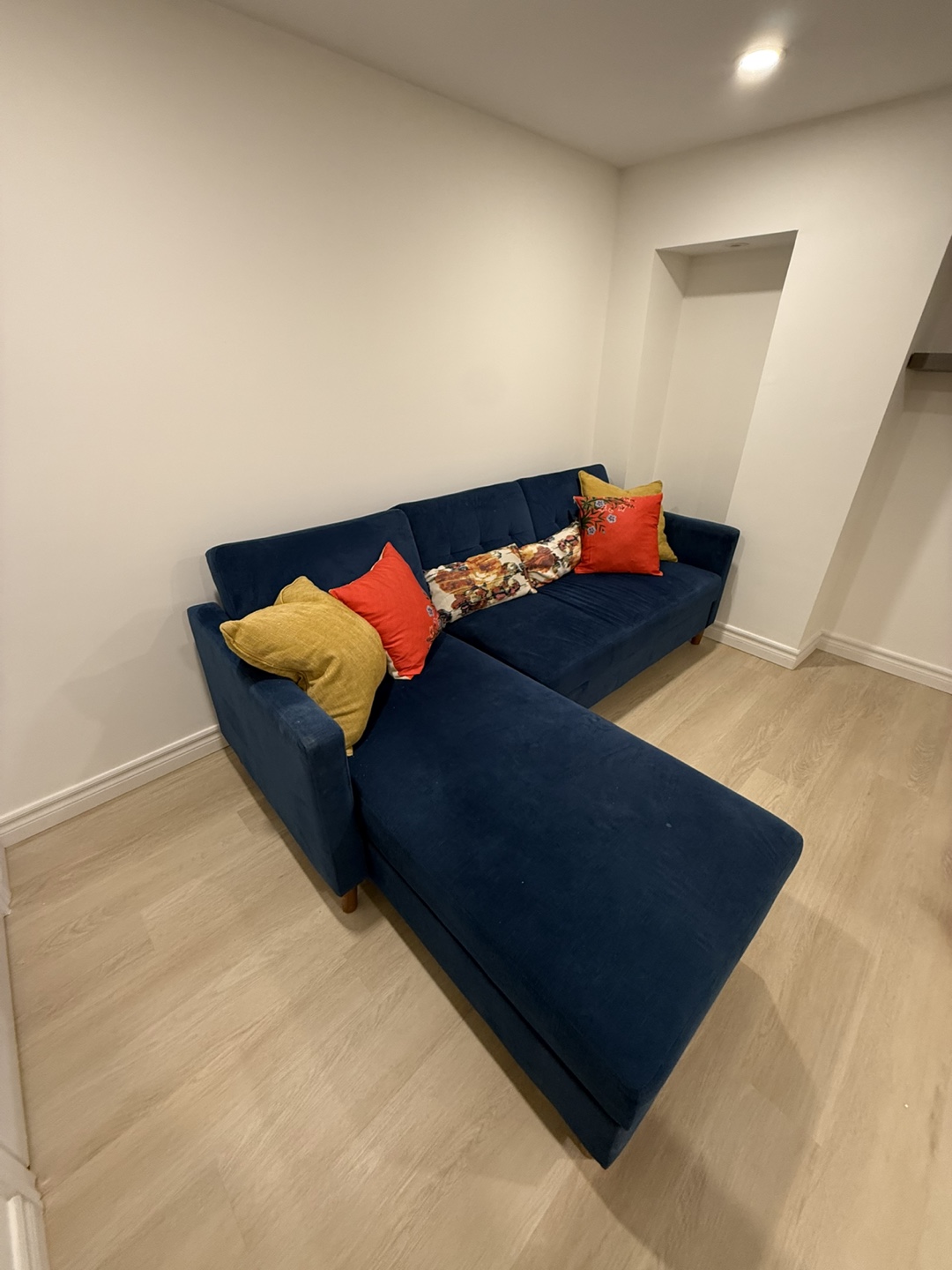 Navy Blue Velvet Sectional Sofa with Storage - photo 3
