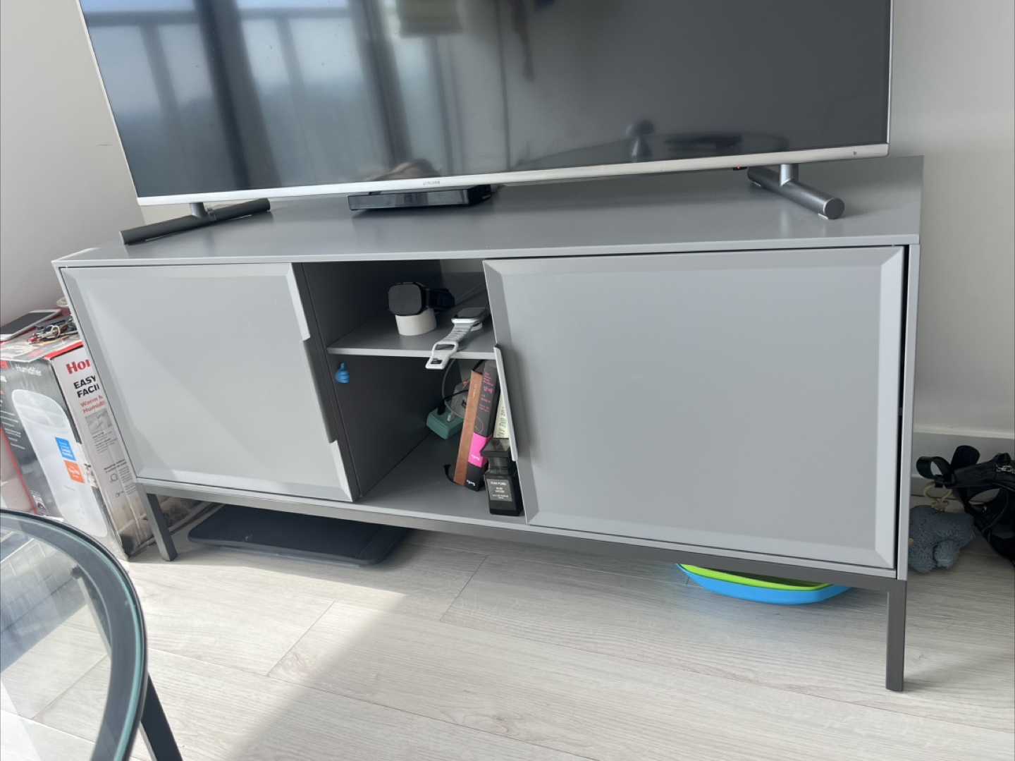 Grey TV Stand with Storage