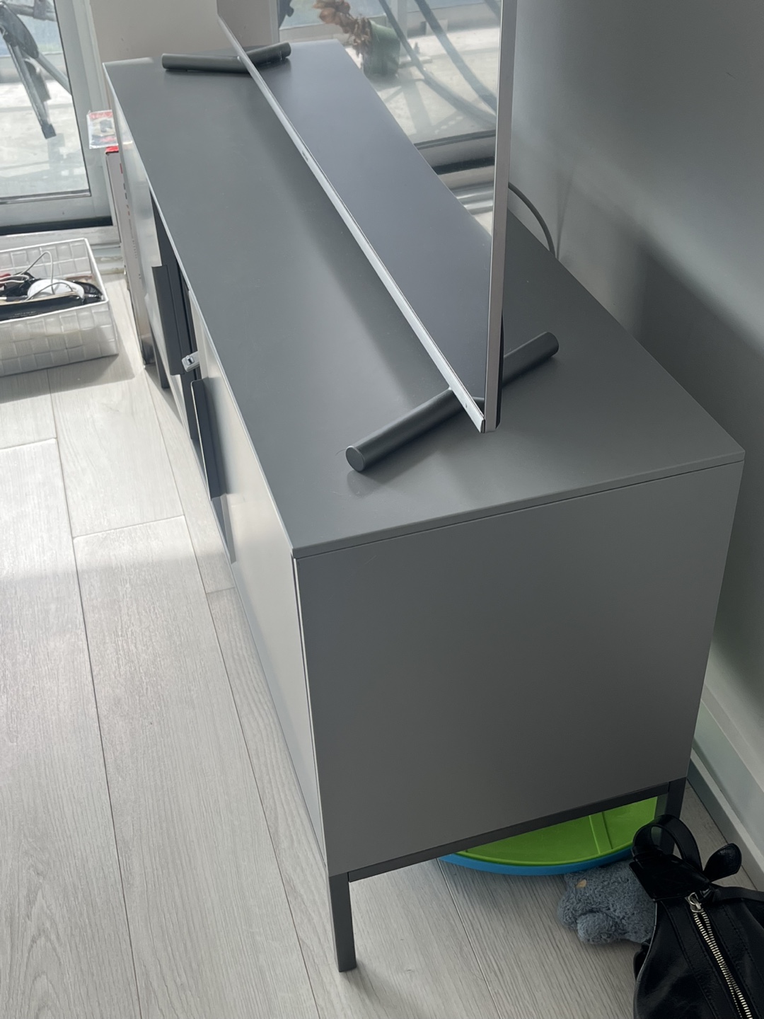 Grey TV Stand with Storage - photo 2