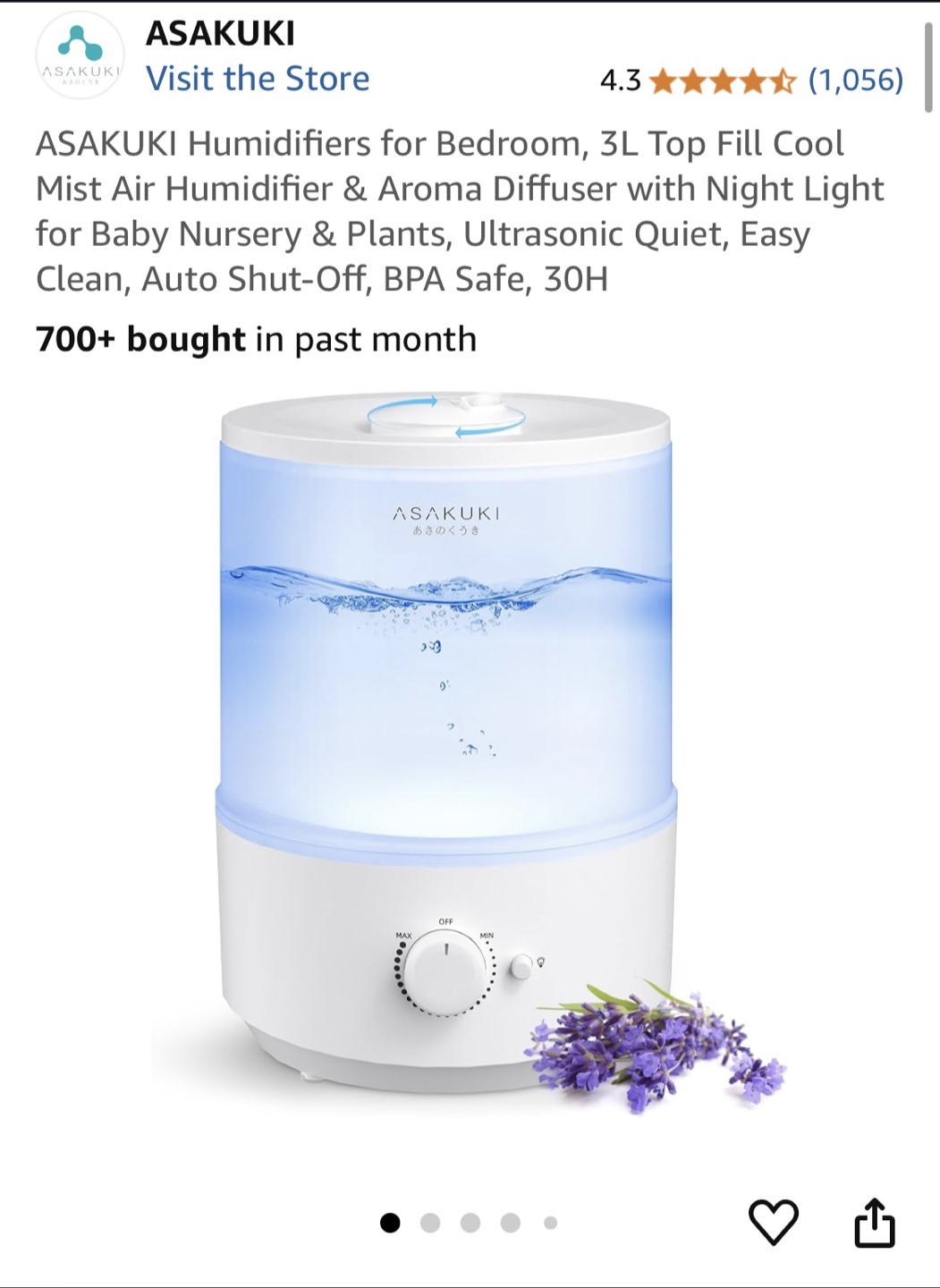ASAKUKI 3L Top Fill Cool Mist Humidifier & Aroma Diffuser