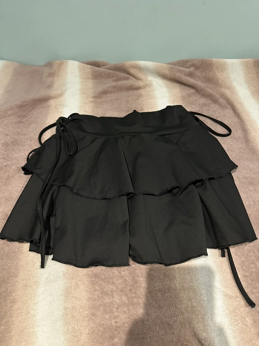 Black Layered Mini Skirt with Drawstrings thumbnail