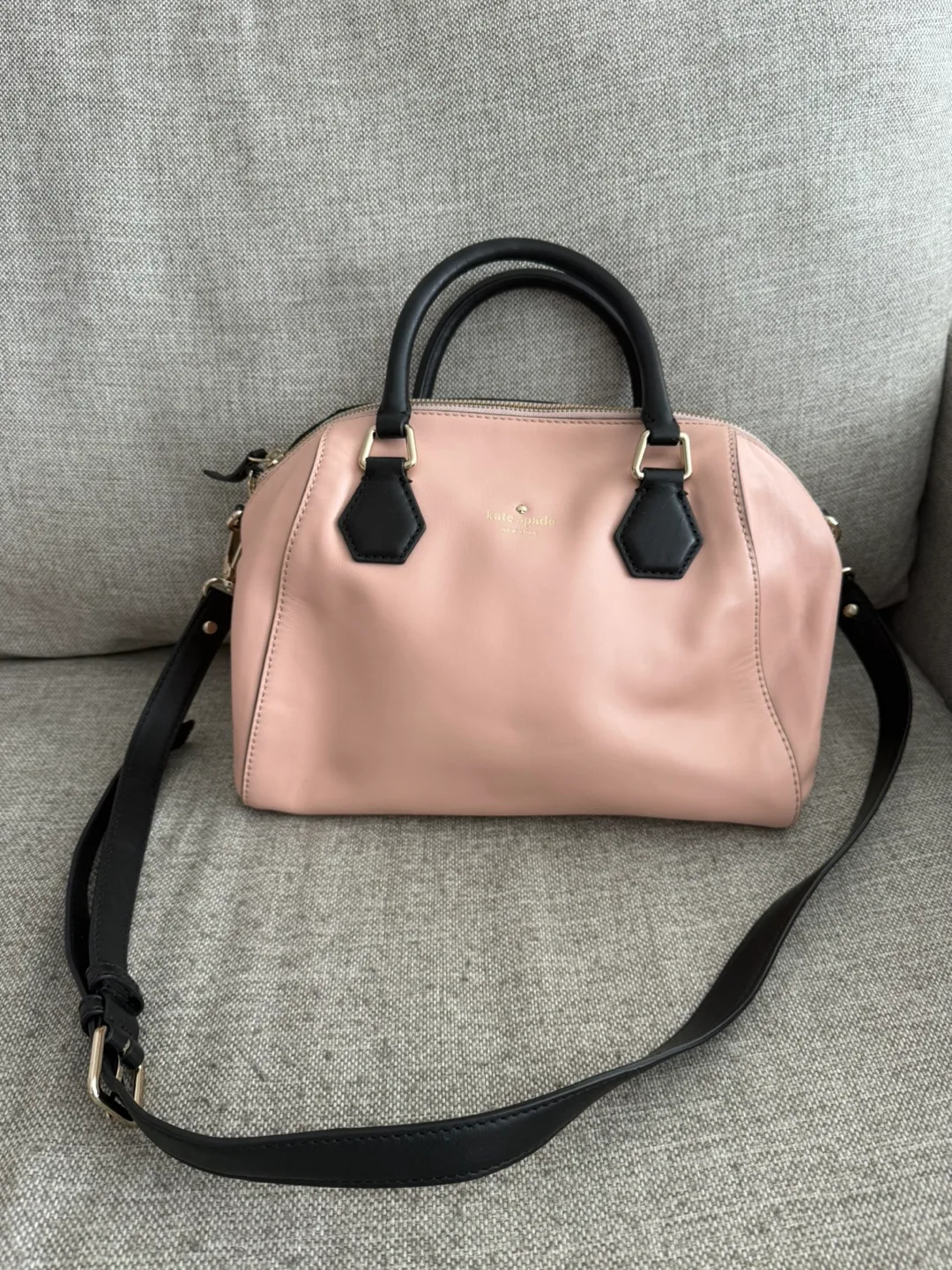 Kate Spade New York Pink and Black Leather Satchel Handbag thumbnail