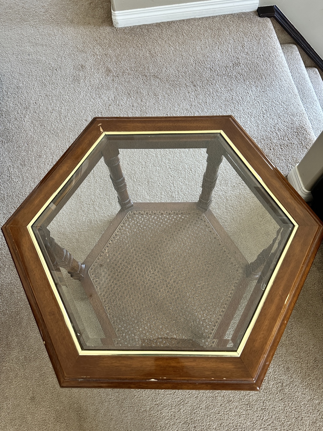 Hexagon Glass Top End Table