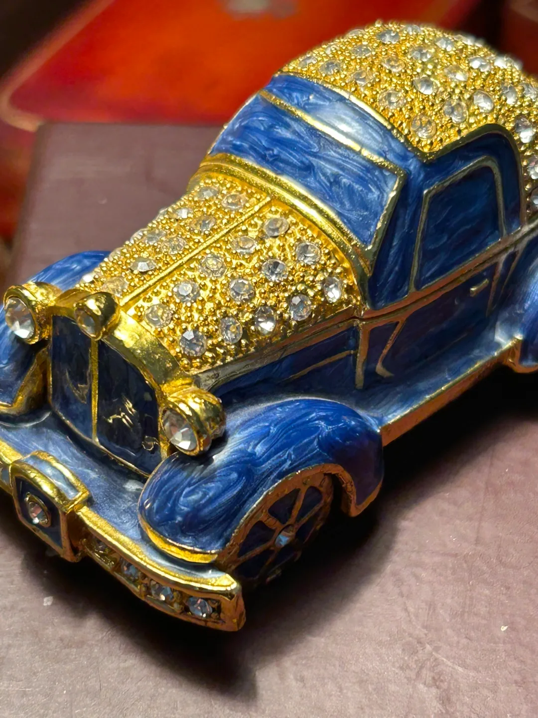 $25 Miniature Car vintage box rhinestone enamel pill image indicator(7)