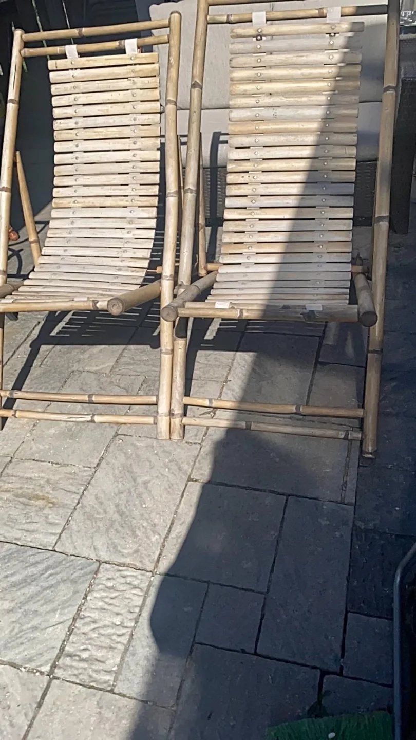 Pair of Bamboo Folding Lounge Chairs thumbnail