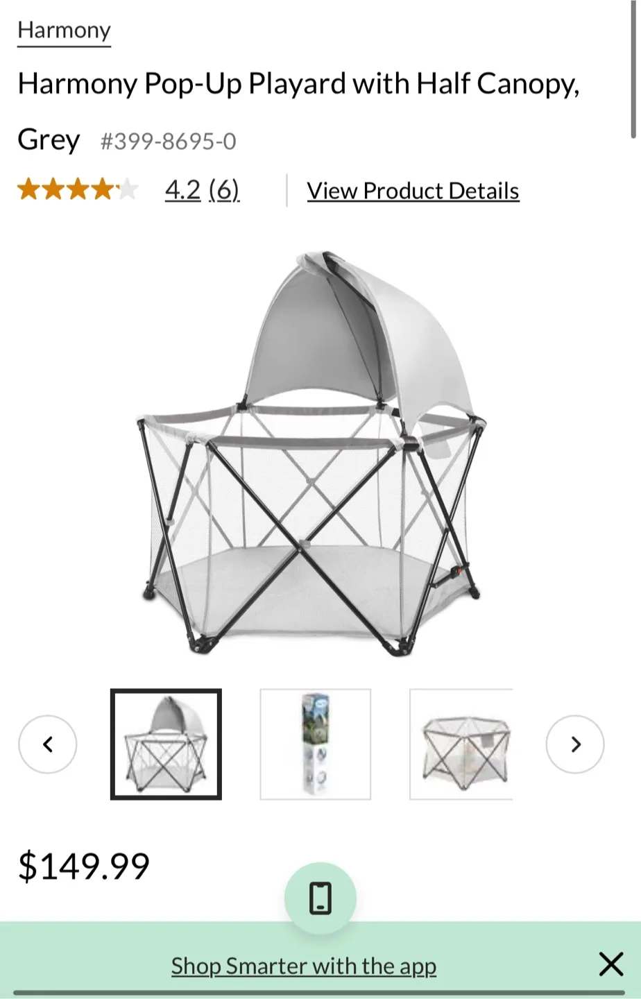 Harmony Pop-Up Playard with Canopy - Grey thumbnail