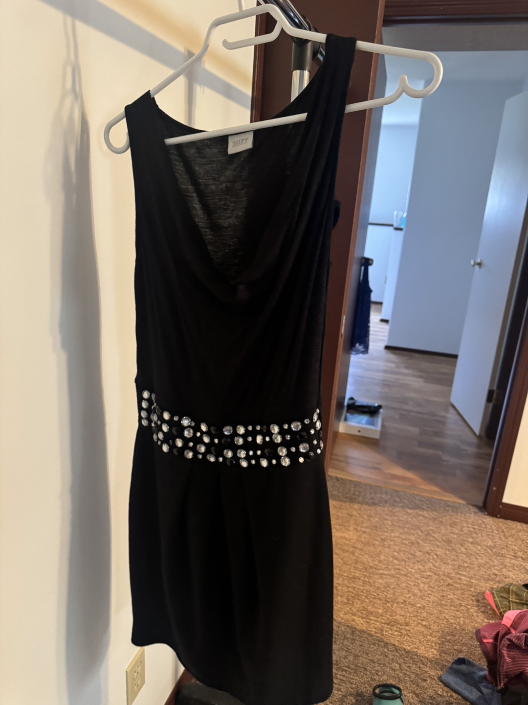 Black Sleeveless Mini Dress with Rhinestone Detail