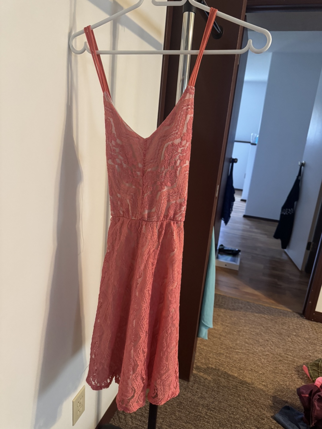 Salmon Pink Lace Mini Dress
