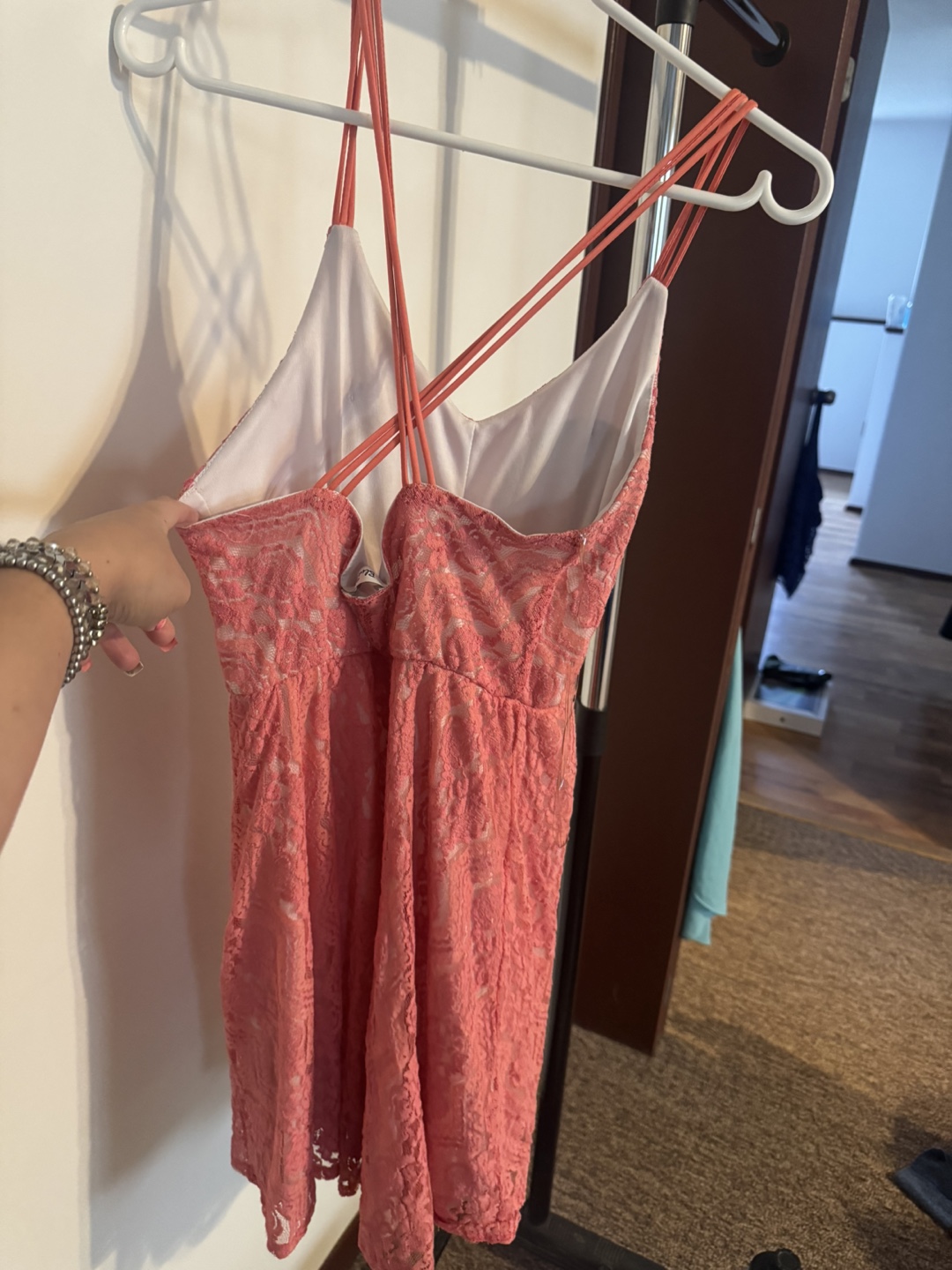 Salmon Pink Lace Mini Dress - photo 2