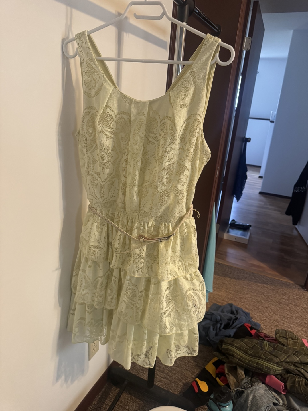 Pale Yellow Lace Mini Dress - photo 2