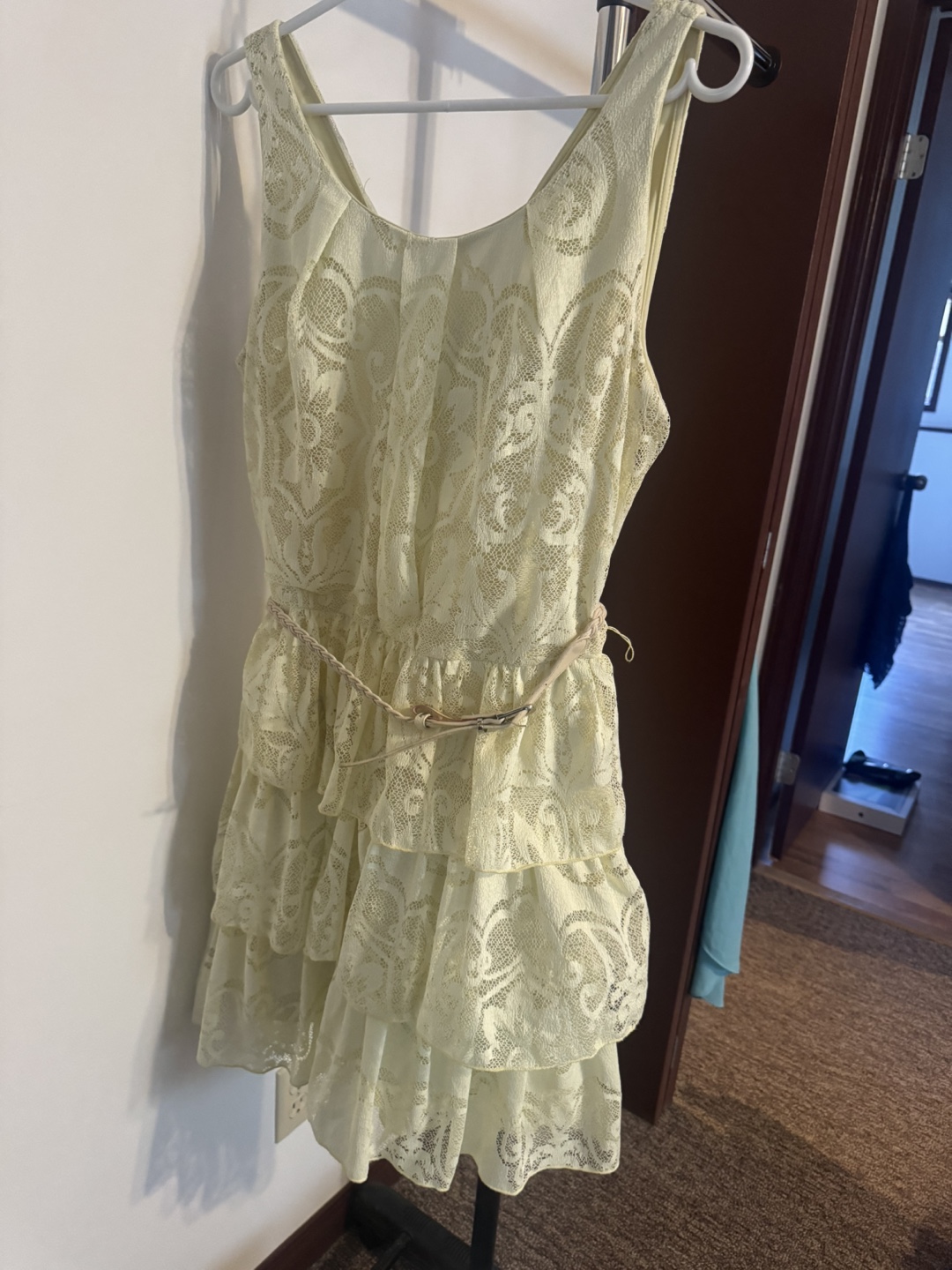 Pale Yellow Lace Mini Dress