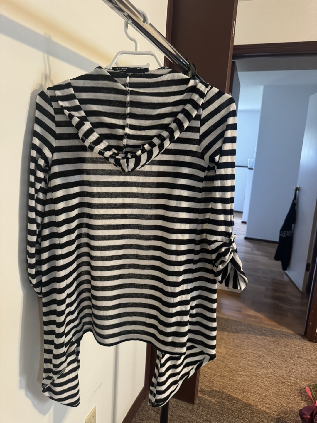 Black and White Striped Hooded Cardigan - photo 2