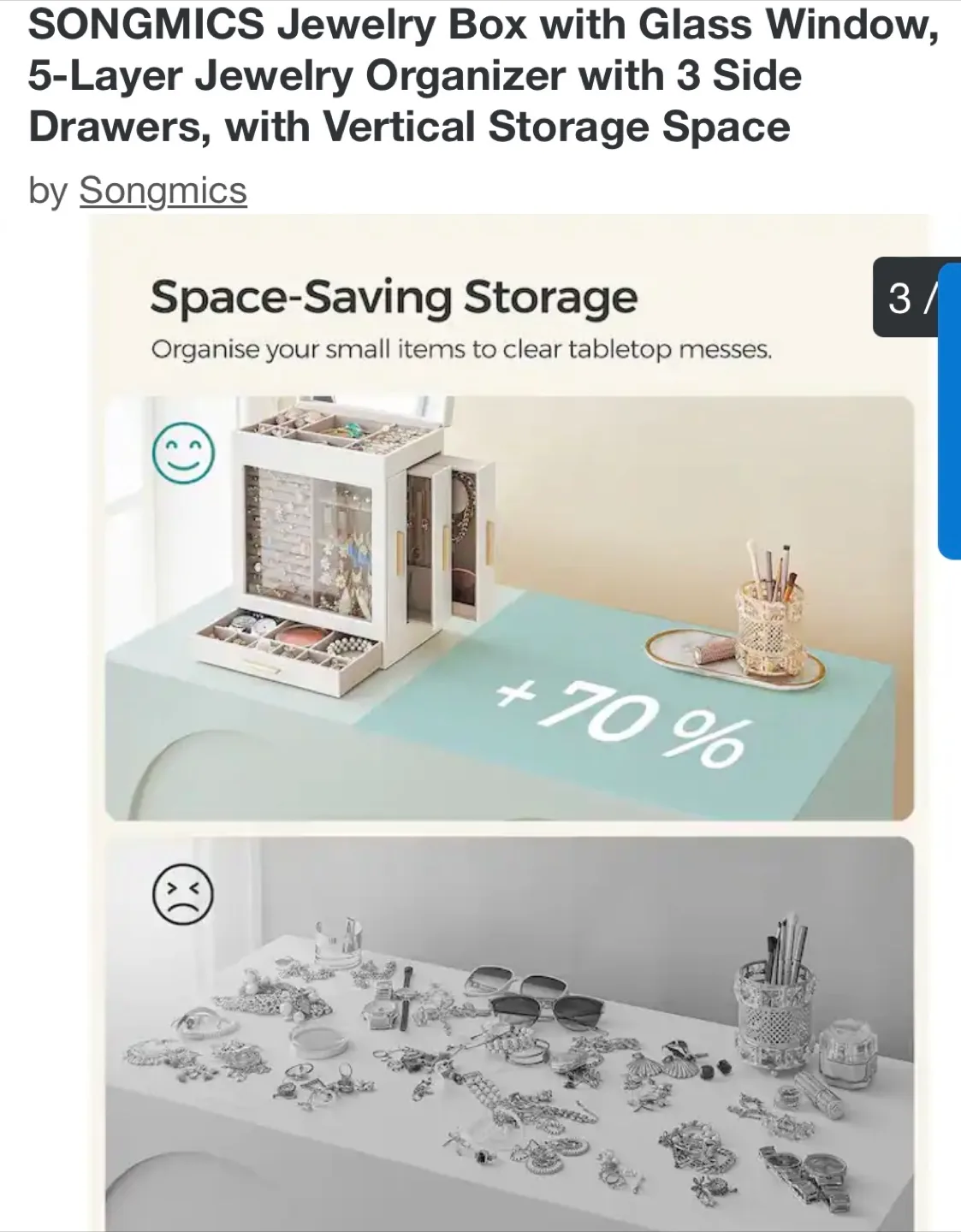 SONGMICS Jewelry Armoire with Glass Front image indicator(3)