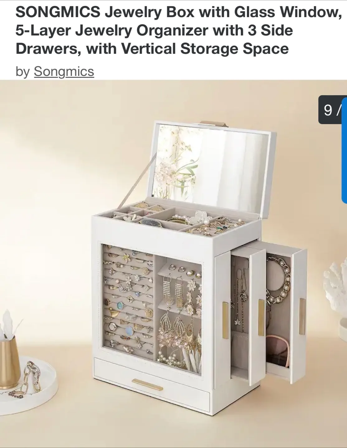 SONGMICS Jewelry Armoire with Glass Front image indicator(9)