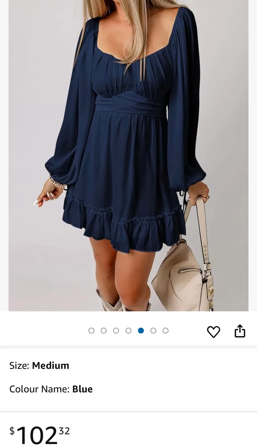 New Acelitt Casual Long lantern Sleeve, Square Neck mini dress-M image indicator(7)