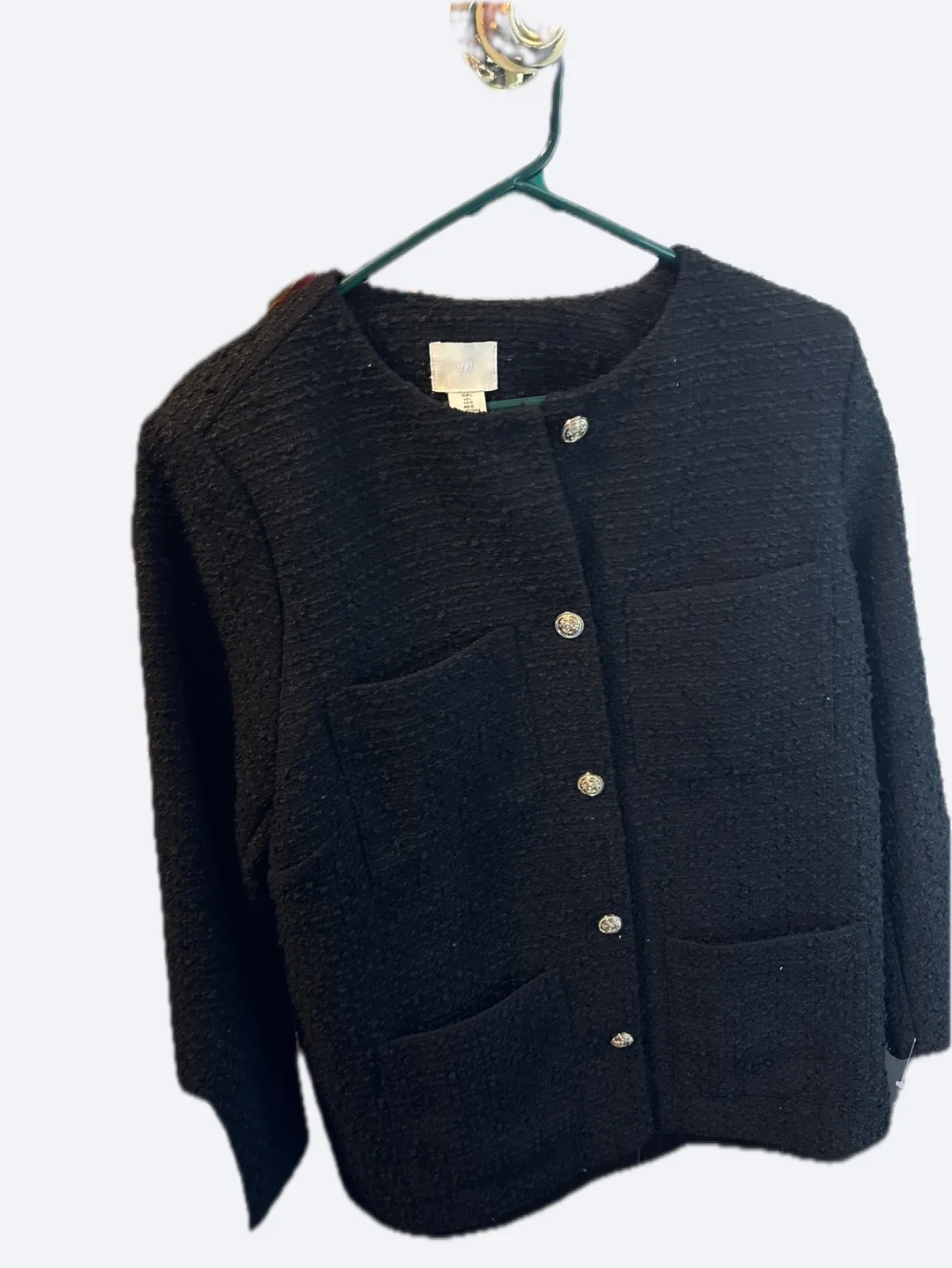 H&M Black Tweed Jacket Size Large thumbnail