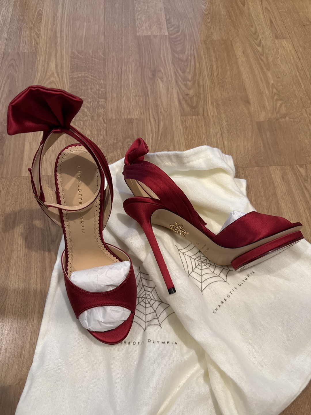 Authentic Charlotte Olympia Wallace Satin Heels Sandals